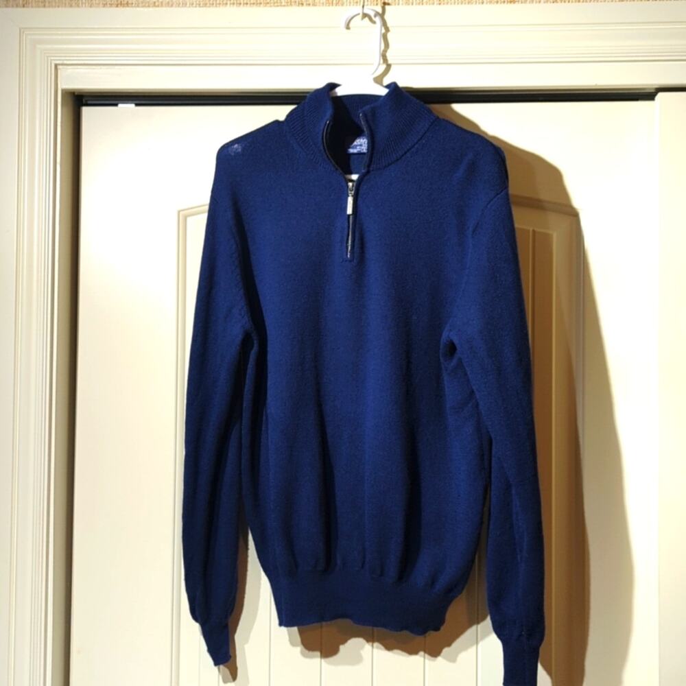 Jeremy Argyle NYC 100% Merino Wool Navy Quarter Zip Stand Collar Men's Size L